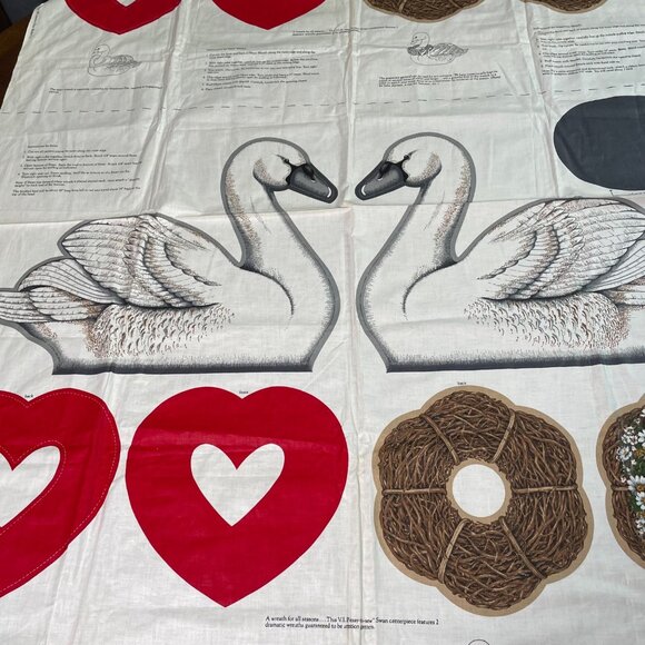 Cranston VIP Print Works Swan Centerpiece Grapevine Heart Wreath  u Fabric Patte - Picture 3 of 12